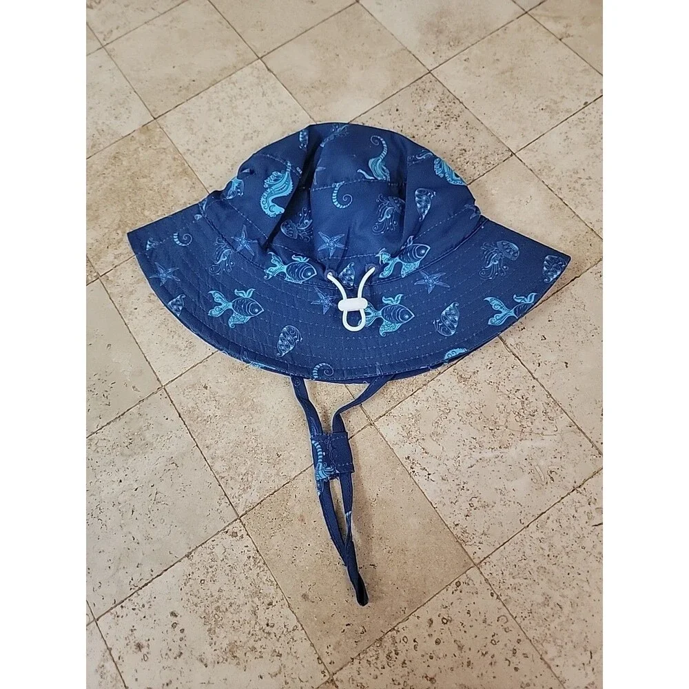 12-24M Baby Sun Hat UPF 50+ Protective Beach Wide Brim Baby Bucket Hat Fish Sea